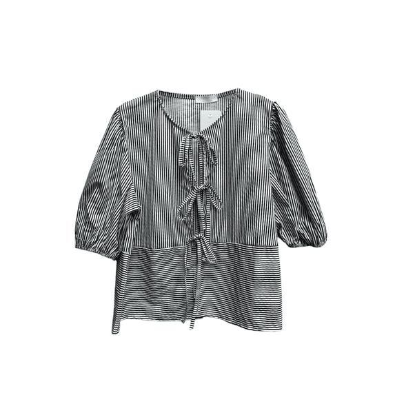 Michellecmm Women Summer Basic T-Shirt Striped Print Tie Front Short Sleeve Tops