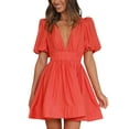 thumbnail image 1 of Michellecmm  Women Summer Casual A-line Dress Solid Color Deep V-Neck Mini Dress, 1 of 5