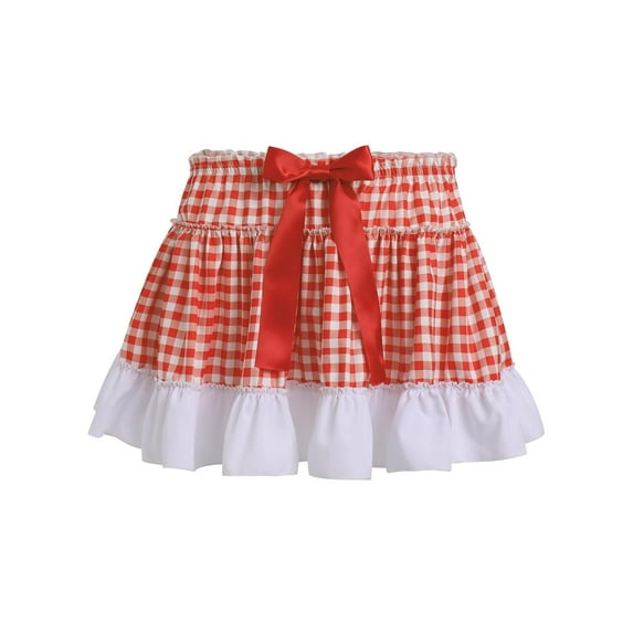 Michellecmm Women Summer Mini Skirts Casual Plaid Print Ruffled A-Line Skirt