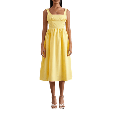 Michellecmm  Women Summer Sleeveless Solid Color High Waist Midi Cami Dress