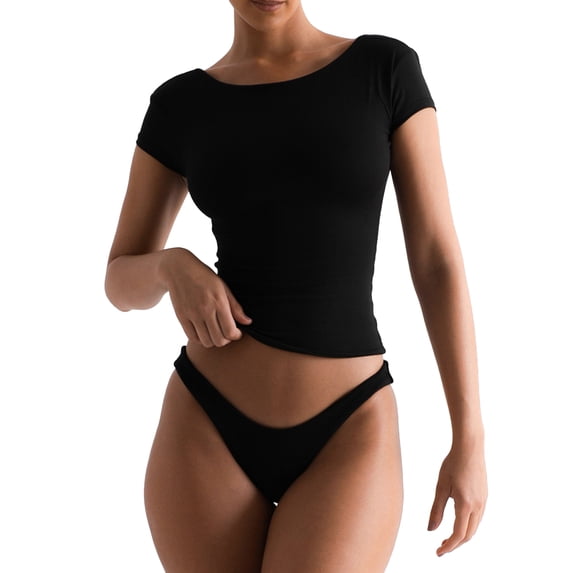 Michellecmm Women T-shirt, Crew Neck Short Sleeve Solid Slim Fit Summer Tops Streetwear for Casual Daily