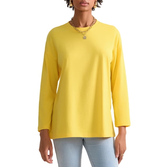 Michellecmm Women T-shirt Long Sleeve Crew Neck Solid Loose Ladies Fall Tops