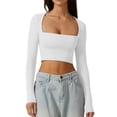 thumbnail image 1 of Michellecmm Women T-shirt, Long Sleeve Square Neck Solid Color Slim Fit Ladies Crop Top Clubwear, 1 of 7