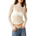 thumbnail image 1 of Michellecmm Women T-shirt, Long Sleeve Turtleneck Swiss Dots See-through Slim Fit Sheer Tops Clubwear, 1 of 5
