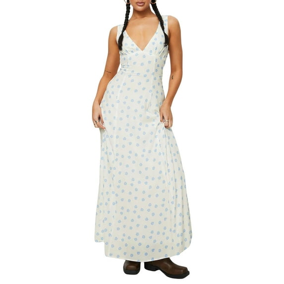 Michellecmm Women Tank Dress Sleeveless Open Back Deep V Neck Floral Print Dress