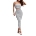 thumbnail image 1 of Michellecmm Women Tube Dress, Strapless Backless Hollowed Striped Patchwork Long Dress Clubwear, 1 of 9