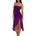 thumbnail image 1 of Michellecmm Women Tube Top Dress Slim Ruched Off The Shoulder Sleeveless Slit Hem Asymmetrical Dress, 1 of 9