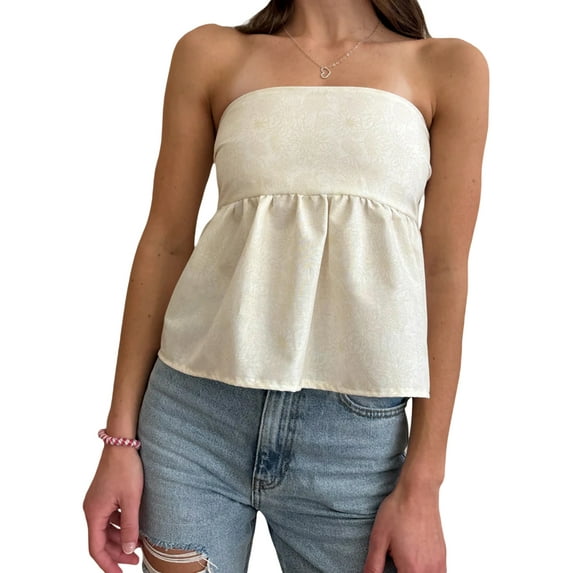 Michellecmm Women Tube Tops Floral Print Tie Backless Off-Shoulder Bandeau Vest for Summer Party