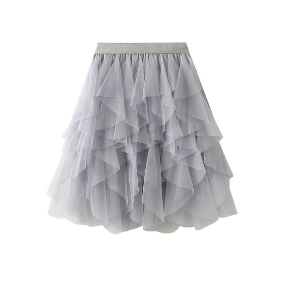 Michellecmm Women Tulle Tutu Skirt Solid Color Layered Mesh Fairy A-Line Skirt