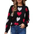 thumbnail image 1 of Michellecmm Women Valentine's Day Knit Sweater Heart Pattern Long Sleeve Round Neck Pullovers Fall Winter Casual Jumpers Tops, 1 of 9