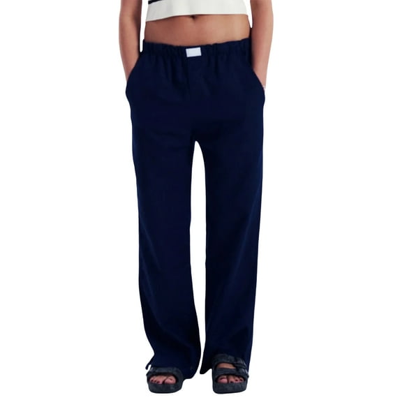 Michellecmm Women Wide Leg Pants Casual Loose Vertical Stripe Print Elastic Lounge Trousers with Pockets for Work Office Streetwear