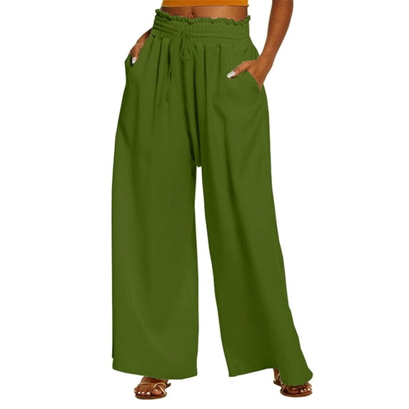 Michellecmm Women Wide-Leg Pants Solid Color Drawstring High Waist Loose Trousers Spring Summer Casual Straight Sweatpants
