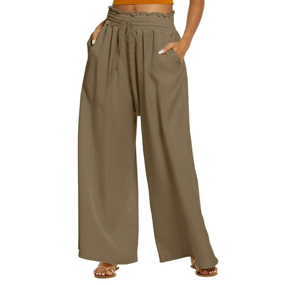 Michellecmm Women Wide-Leg Pants Solid Color Drawstring High Waist Loose Trousers Spring Summer Casual Straight Sweatpants