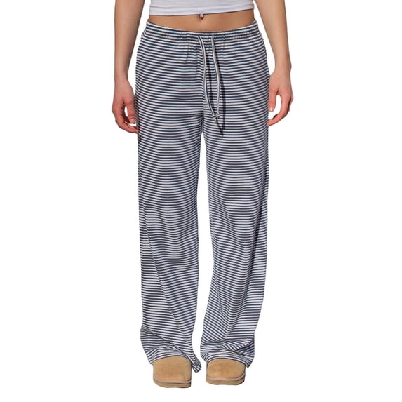 Michellecmm Women Wide-Leg Pants Stripe/Zebra/Leopard Elastic Waist Trousers