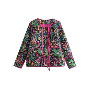 Michellecmm  Women Winter Jacket, Elegant Long Sleeve Tie-up Flower Jacket