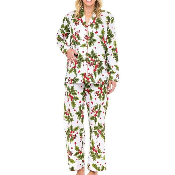 Michellecmm Women’s 2 Piece Christmas Pajamas Scalloped Long Sleeve Shirt + Pants