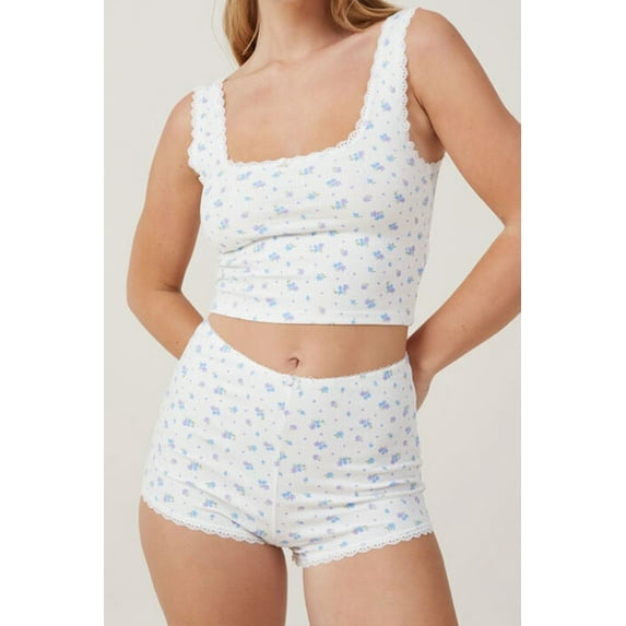 Michellecmm Women's 2 Piece Lounge Set Sleeveless Lace Trim Cami Tops Skinny Shorts Sleepwear Sets