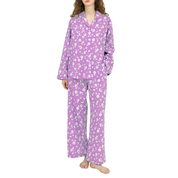 Michellecmm Women’s 2 Piece Pajama Set Long Sleeve Daisy Print Button Up Shirt + Pants Set Sleepwear Loungewear