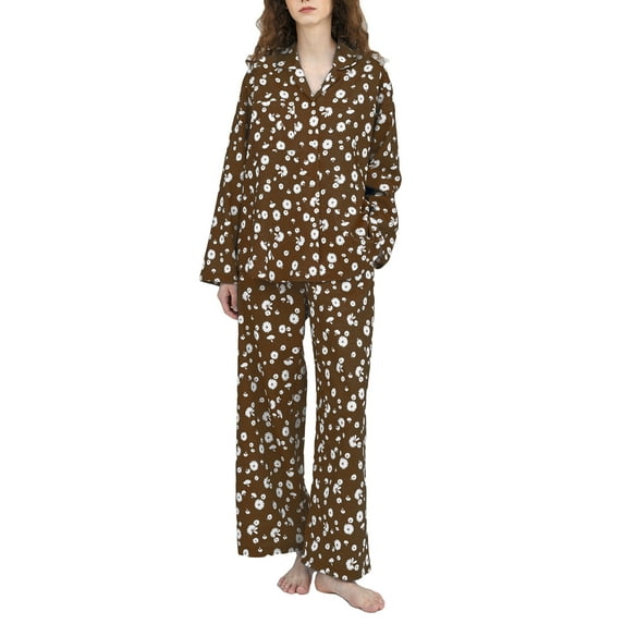 Michellecmm Women’s 2 Piece Pajama Set Long Sleeve Daisy Print Button Up Shirt + Pants Set Sleepwear Loungewear