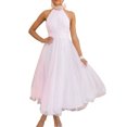 thumbnail image 1 of Michellecmm  Women’s Adjustable Tie Halter Neck Backless Tulle Solid Long Dress, 1 of 4