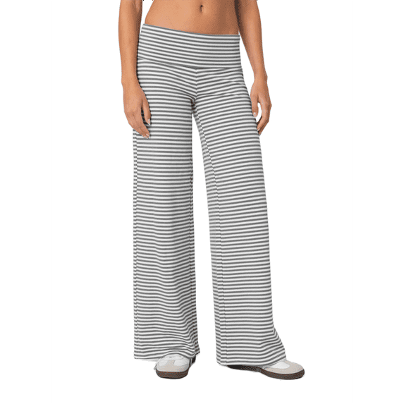 Michellecmm Women's Baggy Pants Elastic Waistband Wide Leg Striped Pants