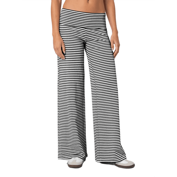 Michellecmm Women's Baggy Pants Elastic Waistband Wide Leg Striped Pants