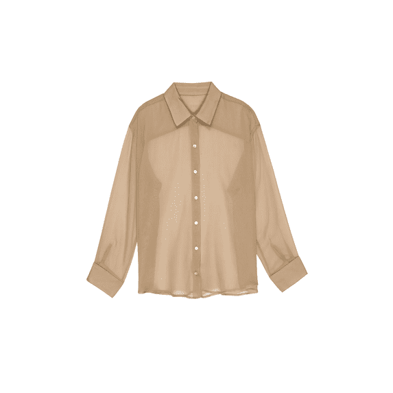 Michellecmm Women's Blouse, Lapel Collar Long Sleeve See-Through Loose Shirt