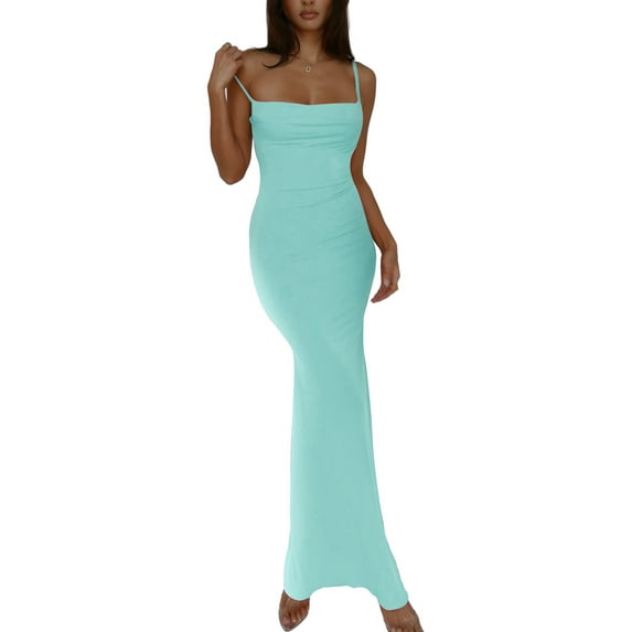 Michellecmm Women's Bodycon Long Dress Spaghetti Strap Dress Backless Dress