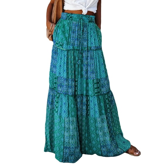 Michellecmm Women's Bohemian Skirts High Waist Tiered Long Skirts with Pockets