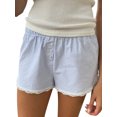 thumbnail image 1 of Michellecmm Women’s Button Front Shorts Casual Elastic Waist Lace Trim Striped Print Lounge Shorts Going Out Shorts, 1 of 7