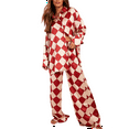 thumbnail image 1 of Michellecmm Women's Checkerboard Print Loungewear Set Long Sleeve Lapel Button Down Tops Long Pants Oversized Sleepwear, 1 of 8