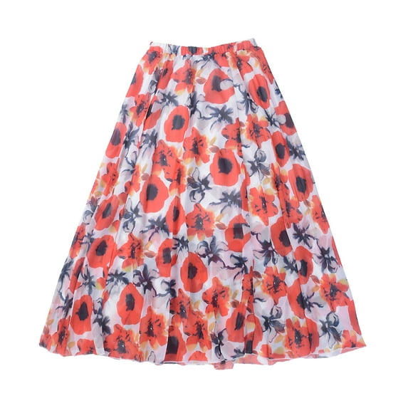 Michellecmm Women' s Chiffon Boho Skirt Floral Long Skirt High Waist Flared Pleated Beach Skirt