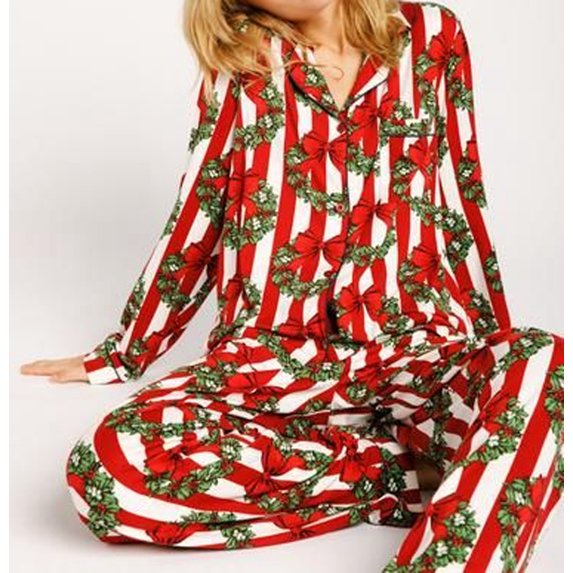 Michellecmm Women’s Christmas Pajama Set Long Sleeve Stripes Shirt + Pants Set
