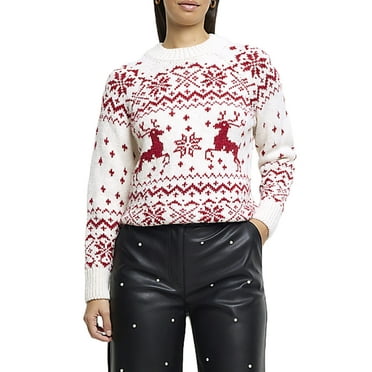 Michellecmm  Women's Christmas Sweaters Reindeer Print Long Sleeve Jumper Tops