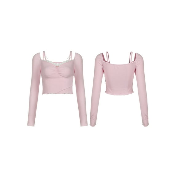 Michellecmm Women's Cold Shoulder Crop Tops Spaghetti Strap Long Sleeve T-Shirt