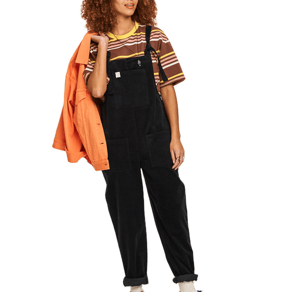 Michellecmm Women's Corduroy Overalls Solid Color Square Neck Pants Jumpsuit with Front Pockets Casual Streetwear