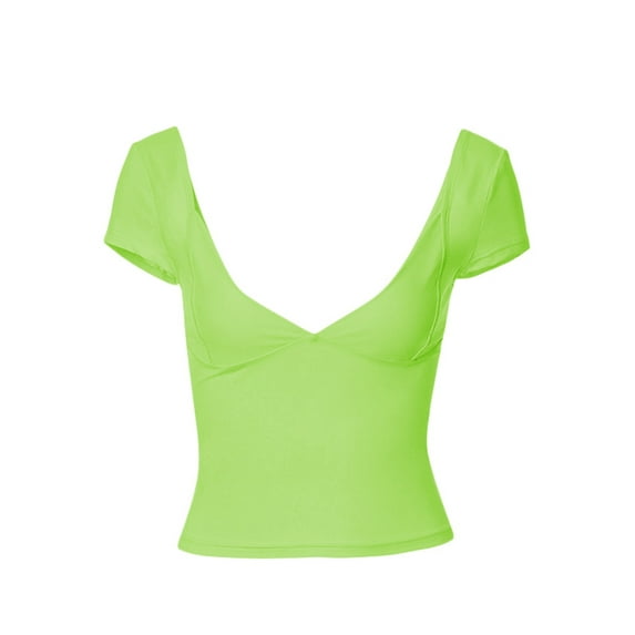 Michellecmm Women's Deep V Neck Tops, Short Sleeve Low Cut Slim Fit T-Shirts