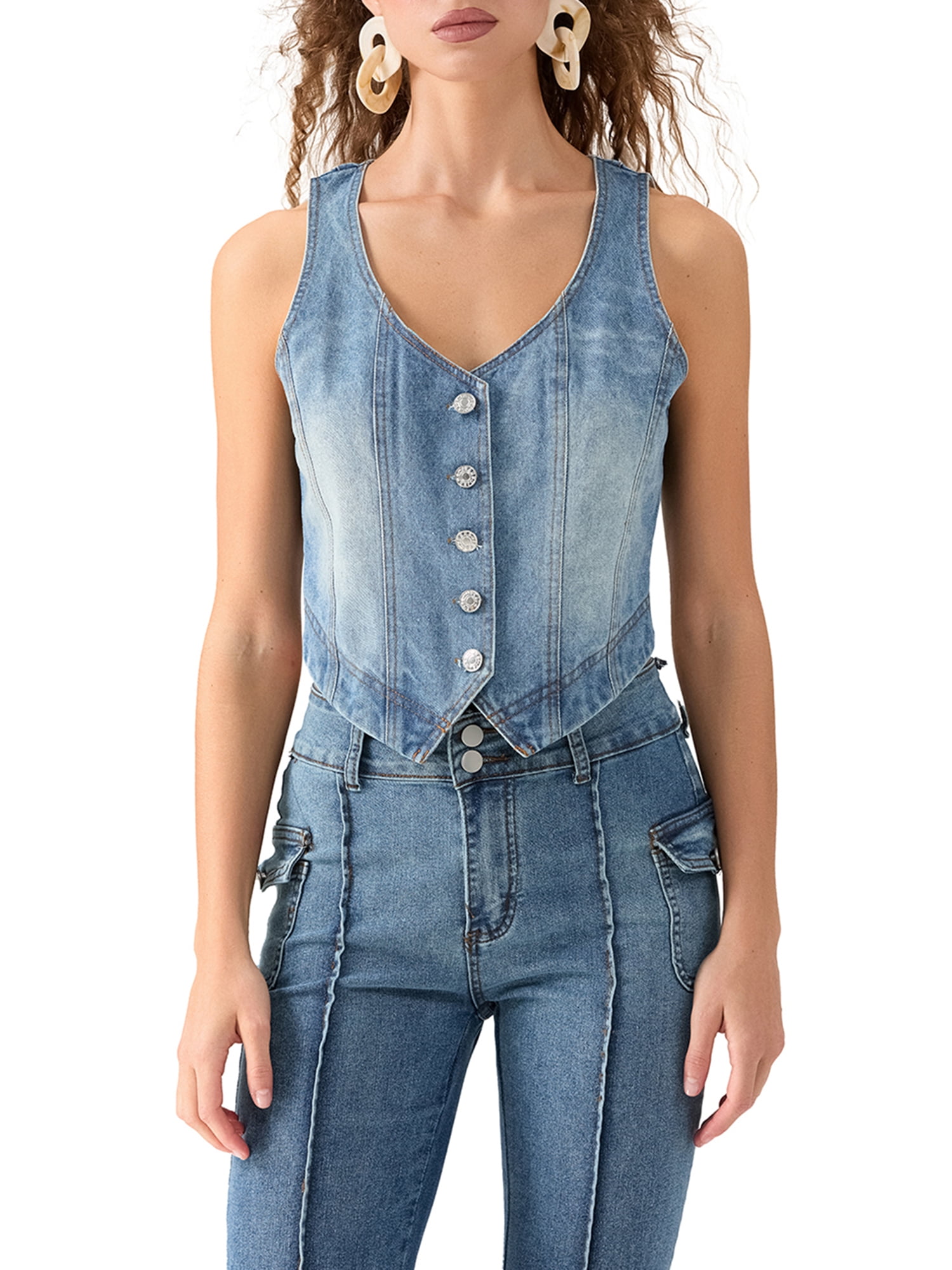 Awoscut Women Vintage Vest 90s Button Down Waistcoat Crop Awoscut Women Vintage Vest 90s Button Down Waistcoat Crop