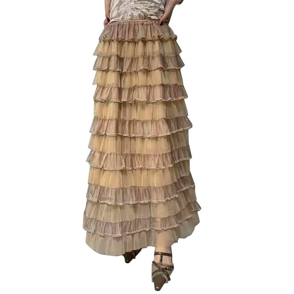 Michellecmm Women's Elegant Tulle Long Skirt, Puffy Fluffy Layered Cake Skirts