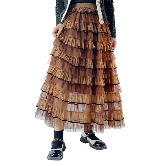 Michellecmm Women's Elegant Tulle Long Skirt, Puffy Fluffy Layered Cake Skirts