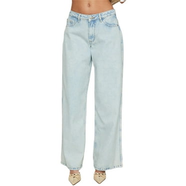 Michellecmm Women's Fall Jeans with Pockets Simple Stylish Solid Low Waist Casual Wide Leg Pants
