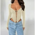 thumbnail image 1 of Michellecmm Women's Fashion Black Long Sleeve Front Hollow Out Cropped Going Out Tops, 1 of 2