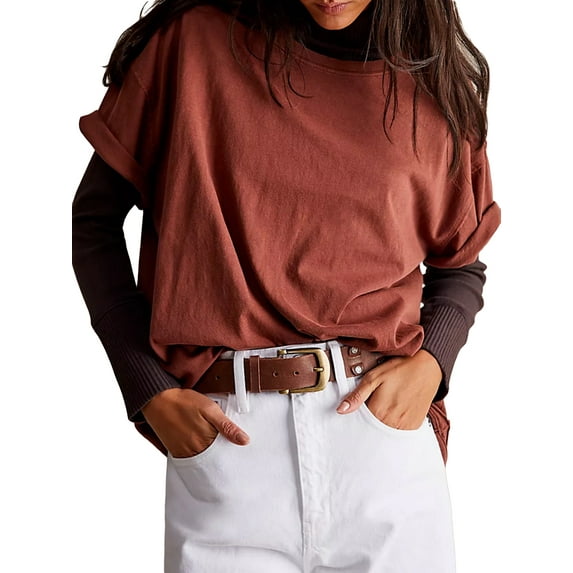 Michellecmm Women's Fashion T-Shirt Short Sleeve Round Neck Solid Color Loose Tops