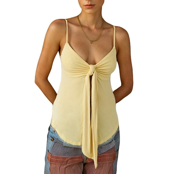 Michellecmm Women's Front Split Cami Tops Spaghetti Strap Tie Knot Camisole