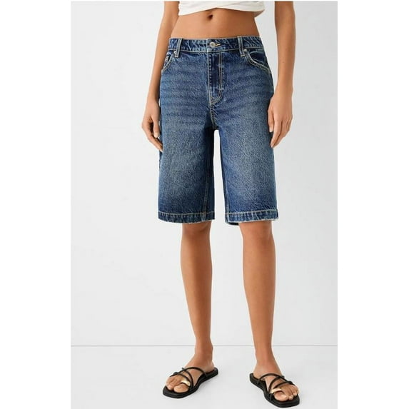 Michellecmm Women's Knee Length Denim Shorts Mid Rise Baggy Jean Short Pants