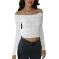 thumbnail image 1 of Michellecmm Women’s Knit Crop Tops Basic Solid Color Off Shoulder Long Sleeve T-Shirts Cropped Sweater, 1 of 3
