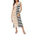 thumbnail image 1 of Michellecmm  Women's Knit Long Dress Sleeveless Stripes Print Side Slit Dress, 1 of 8