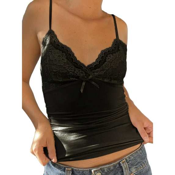 Michellecmm Women's Lace Patchwork Cami Tops Spaghetti Strap V Neck Camisole
