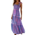 thumbnail image 1 of Michellecmm  Women’s Long Dress Sleeveless Tie Shoulder Stripes Print Tiered Dress, 1 of 8