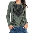 thumbnail image 1 of Michellecmm  Women's Long Sleeve O Neck Rhinestone Cross Print Casual T-shirt, 1 of 9